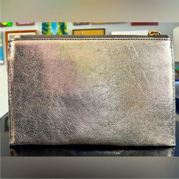 J. Crew Pebbled Metallic Leather with Teal Tassel Pouch Clutch NWT - Picture 8 of 8